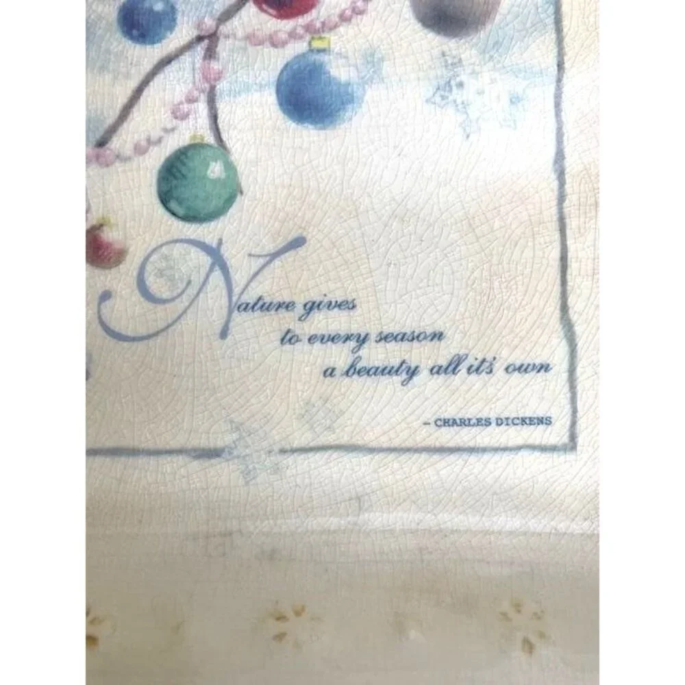Russ Berrie 10 Inch‎ Square Ceramic Plate with Festive Ornament Design